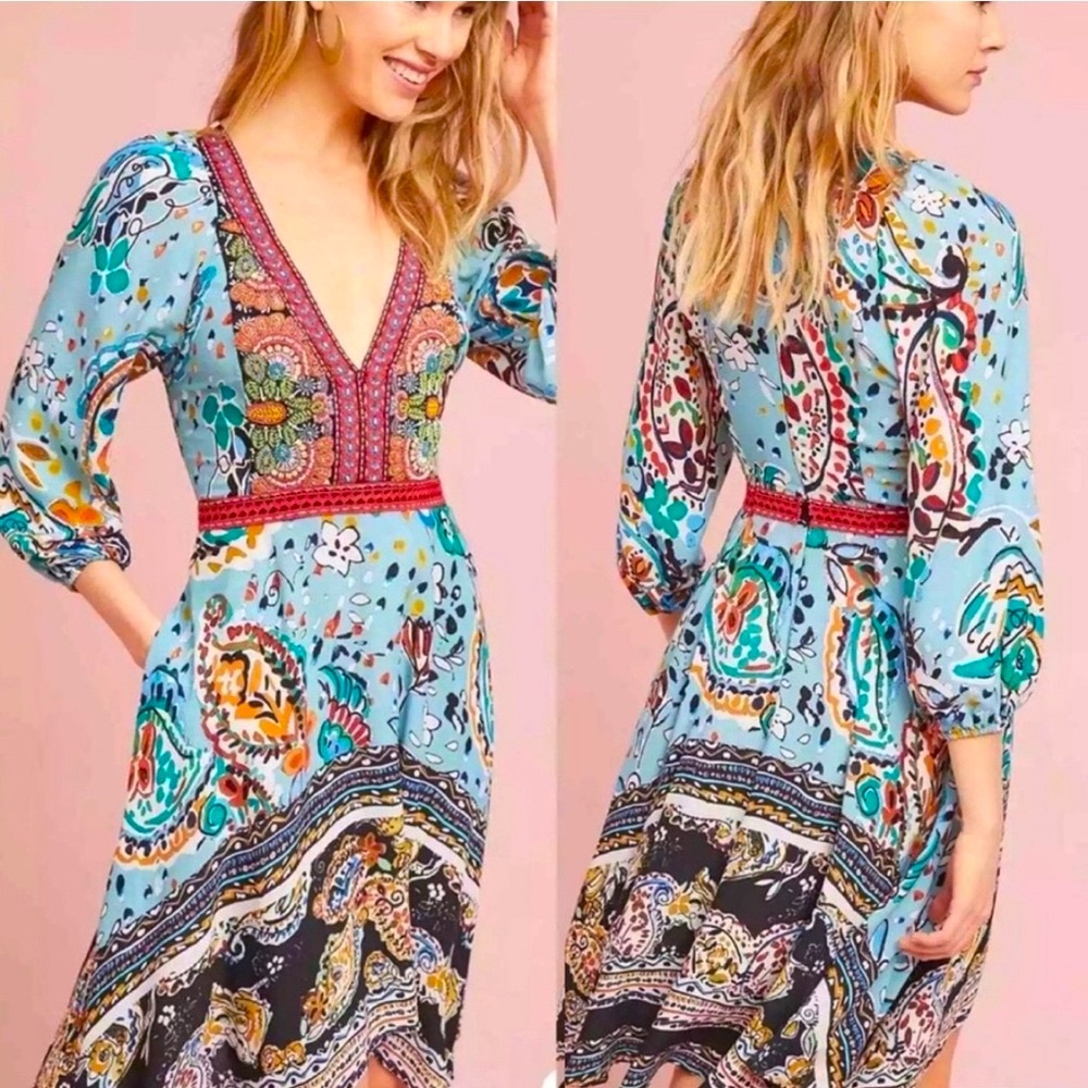 Anthropologie Bohemian Akemi + Kin Floral Embroidered Women Dress in 2 like new